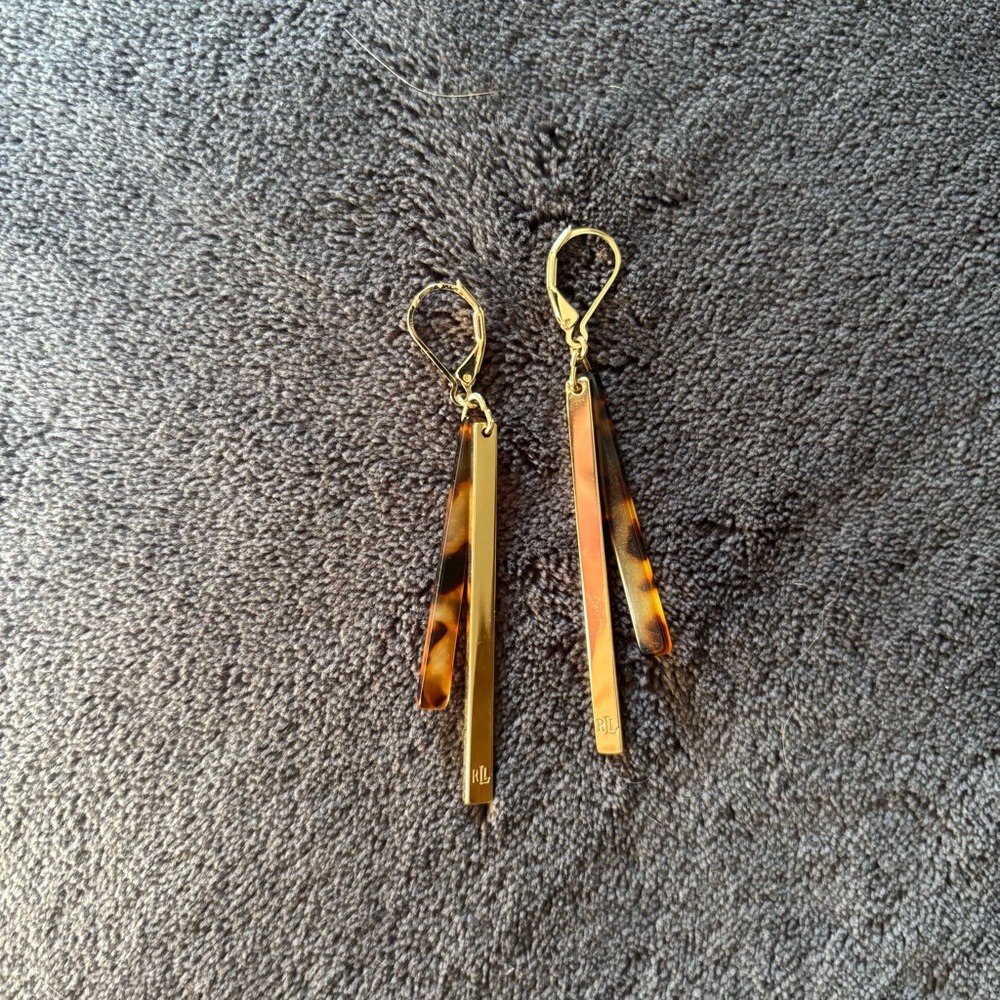 Ralph Lauren Gold and Tortoiseshell Drop Earrings - Picture 7 of 7
